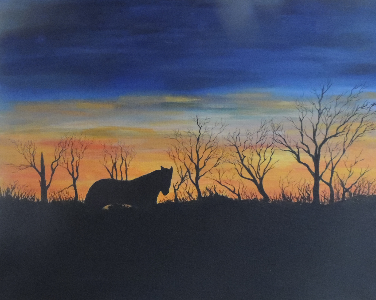 Horse at sunset reproduction print 8 x 10 on linen card stock