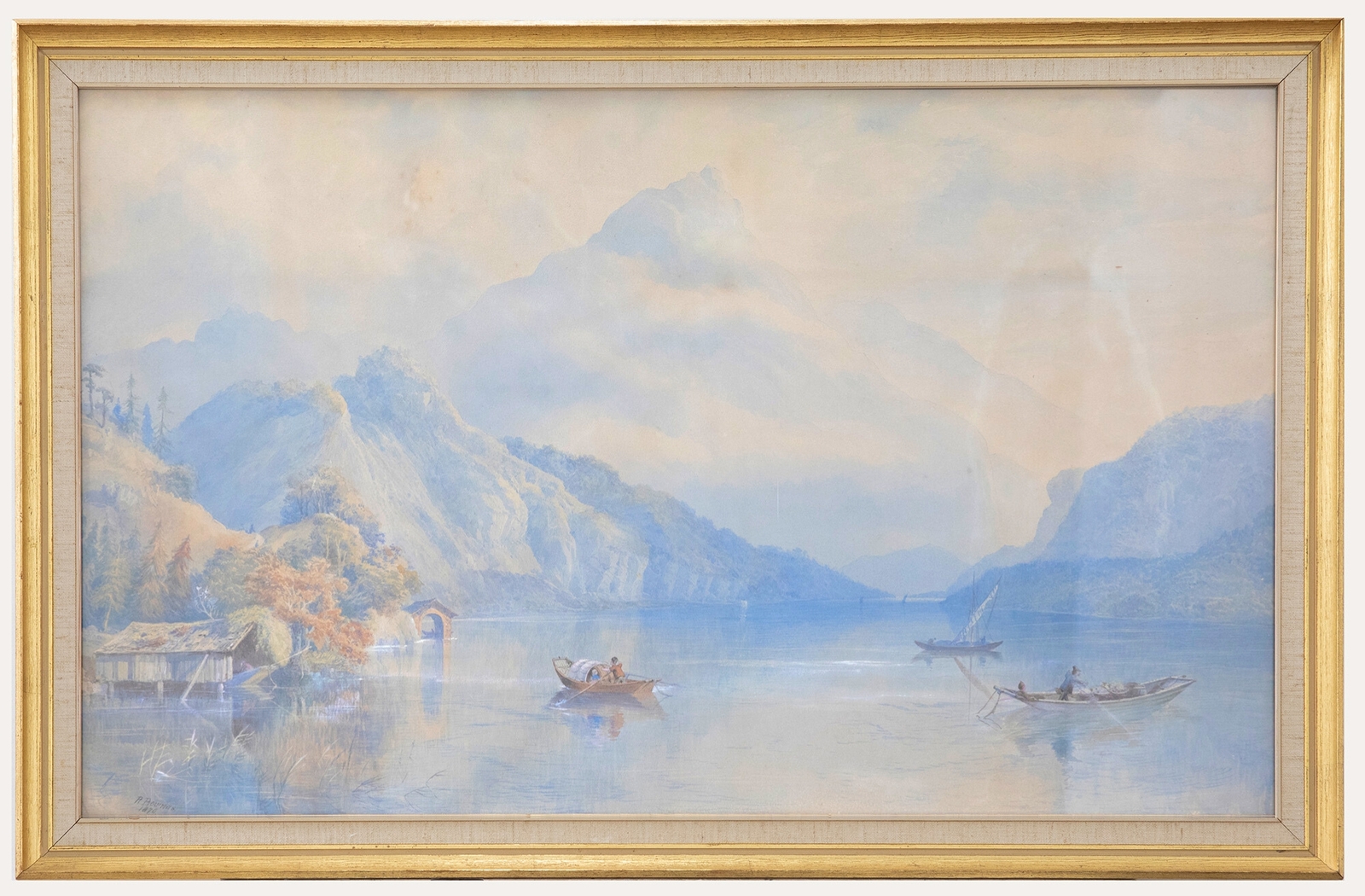 R. Bowmas – Framed Late 19th Century Watercolour, Fishing in the Foothills