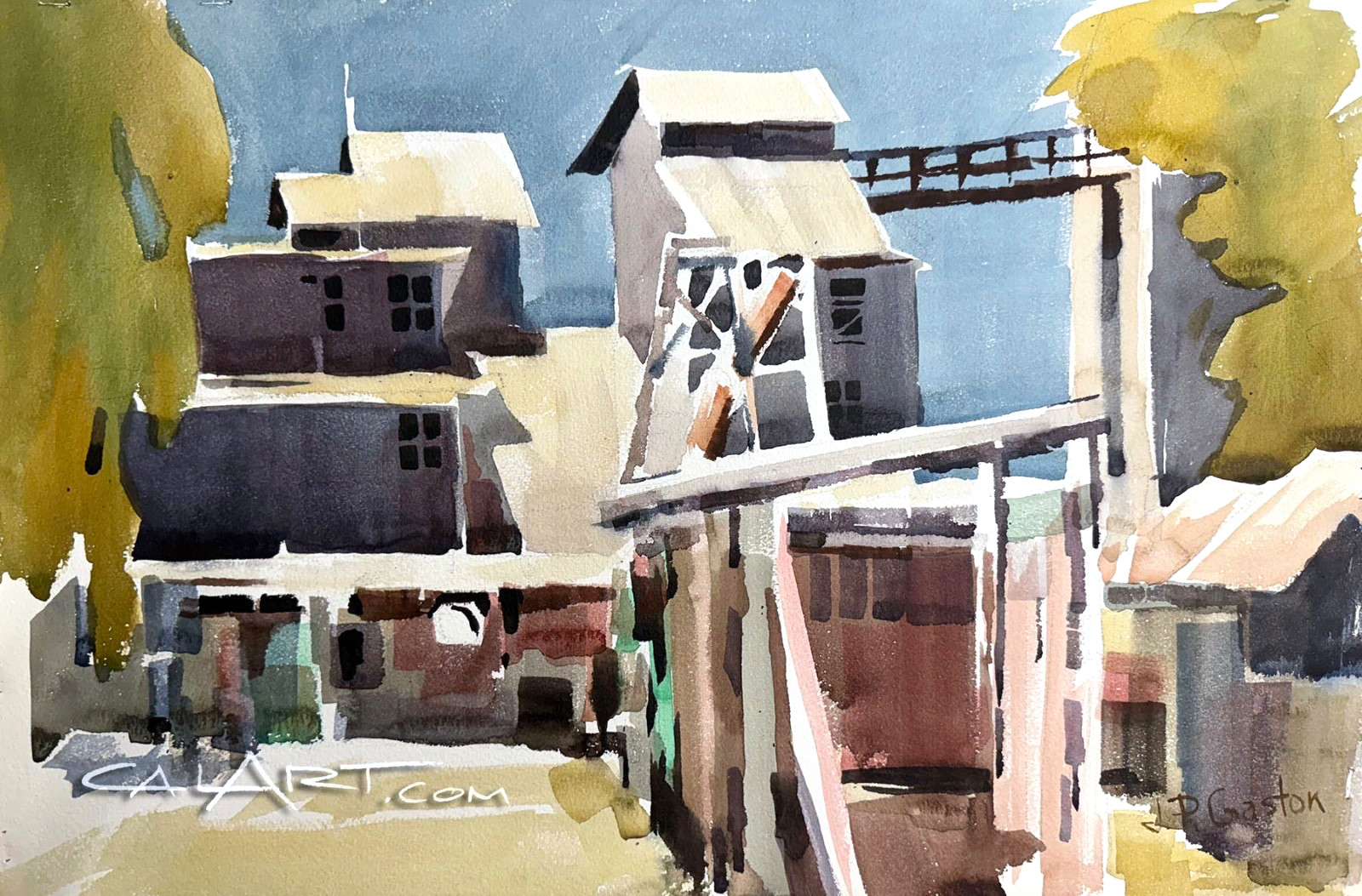 VINTAGE PAINTING OF OLD TOWN IRVINE BEAN & GRAIN GROWERS WAREHOUSE CaLiFoRnia