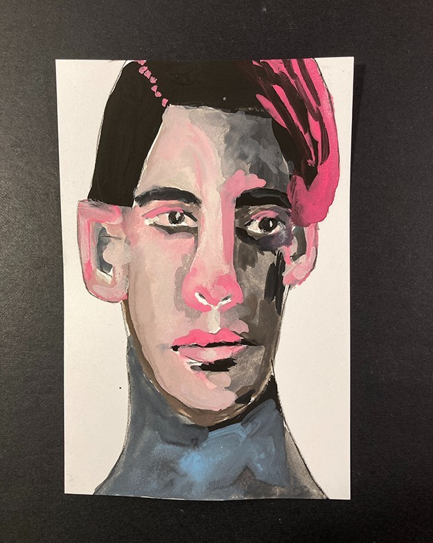 Portrait Painting Naive Primitive 4×6 Handsome Man Gouache Wall Art Miz Katie
