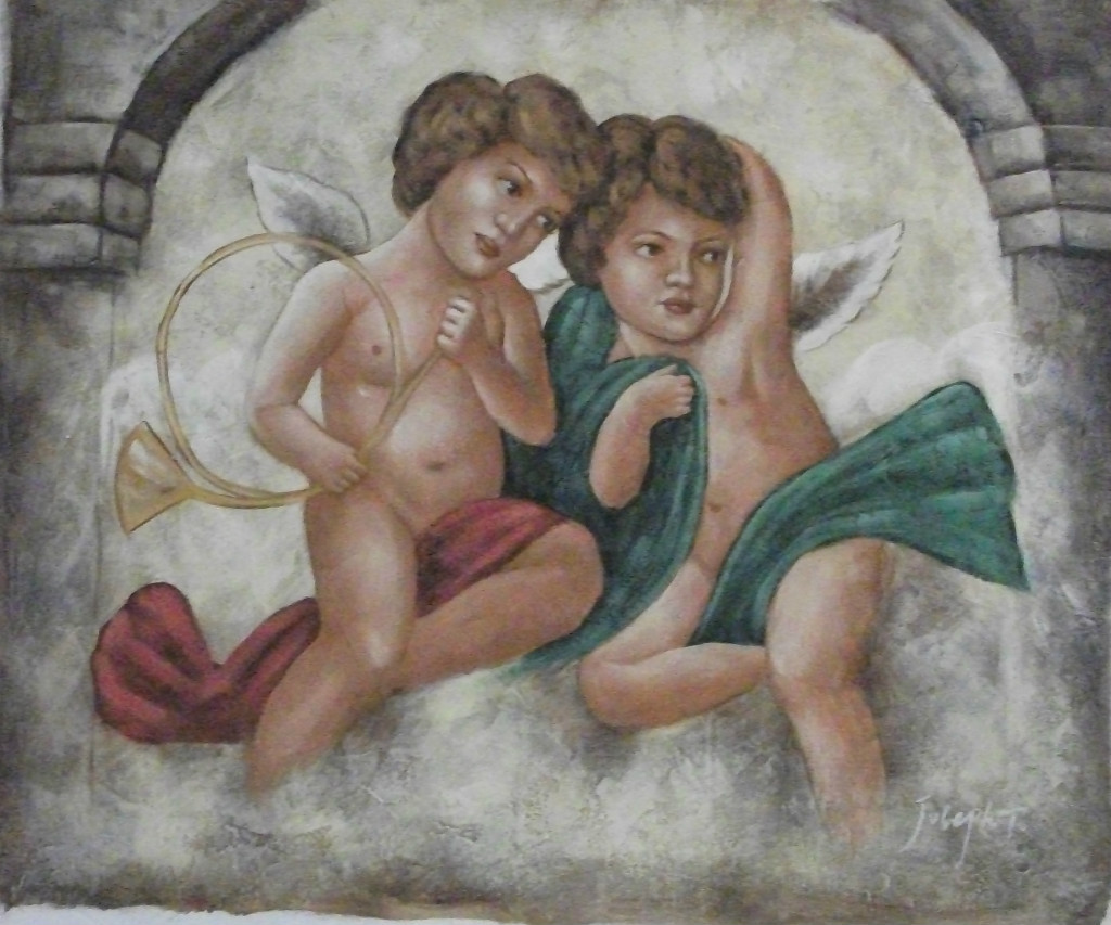 Hand painted and signed Angels’ portrait art OIL PAINTING ON CANVAS, 20″ x 24″