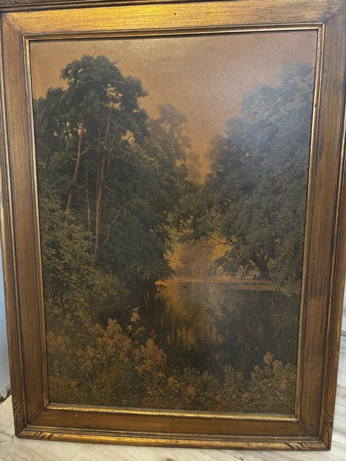 Framed Realism Oil Painting Landscape Trees River on Canvas Medium Nature Art