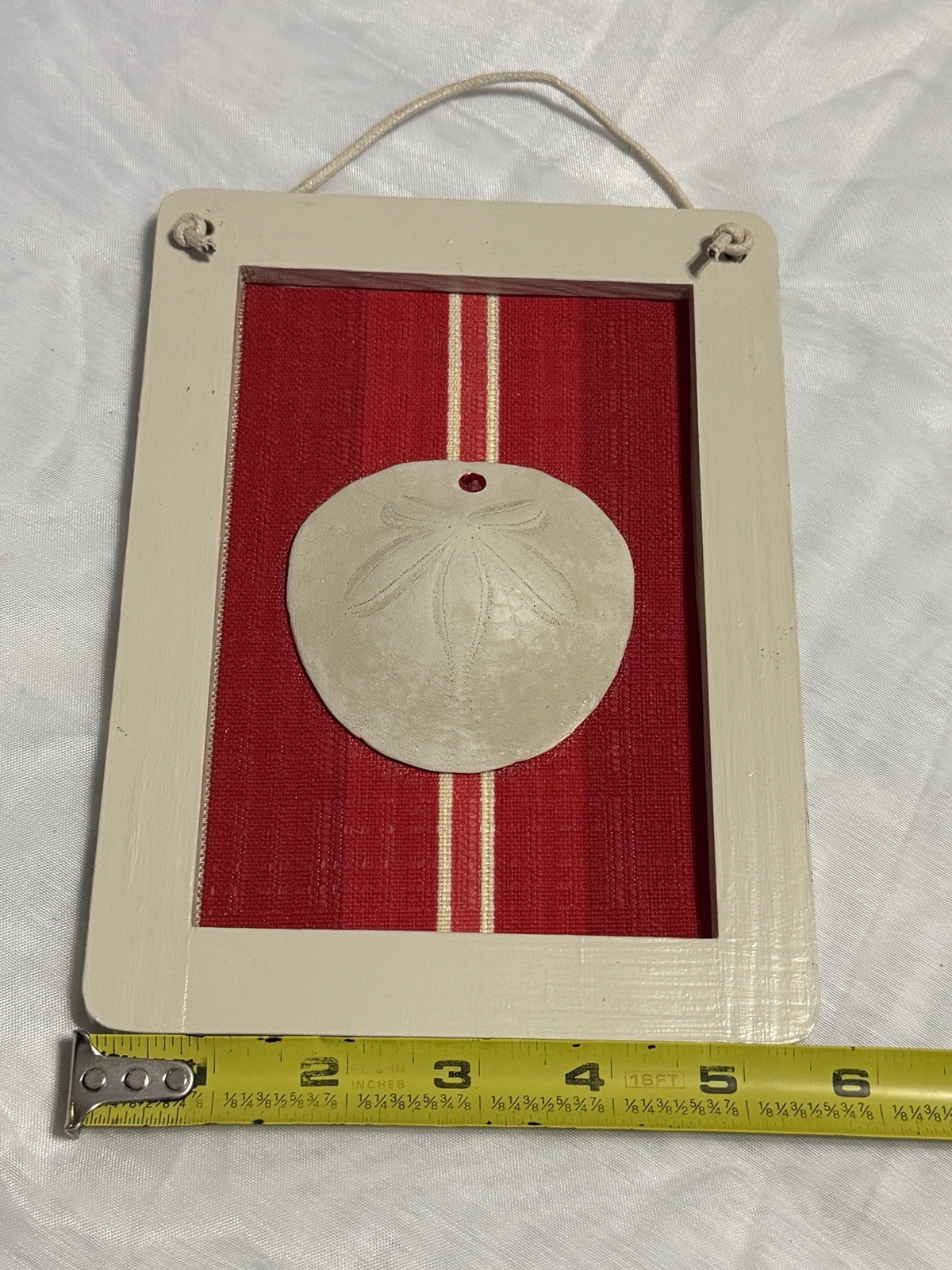 Sand Dollar Seashell Handmade Art Beach House Ocean Red Decor On Wood Plaque