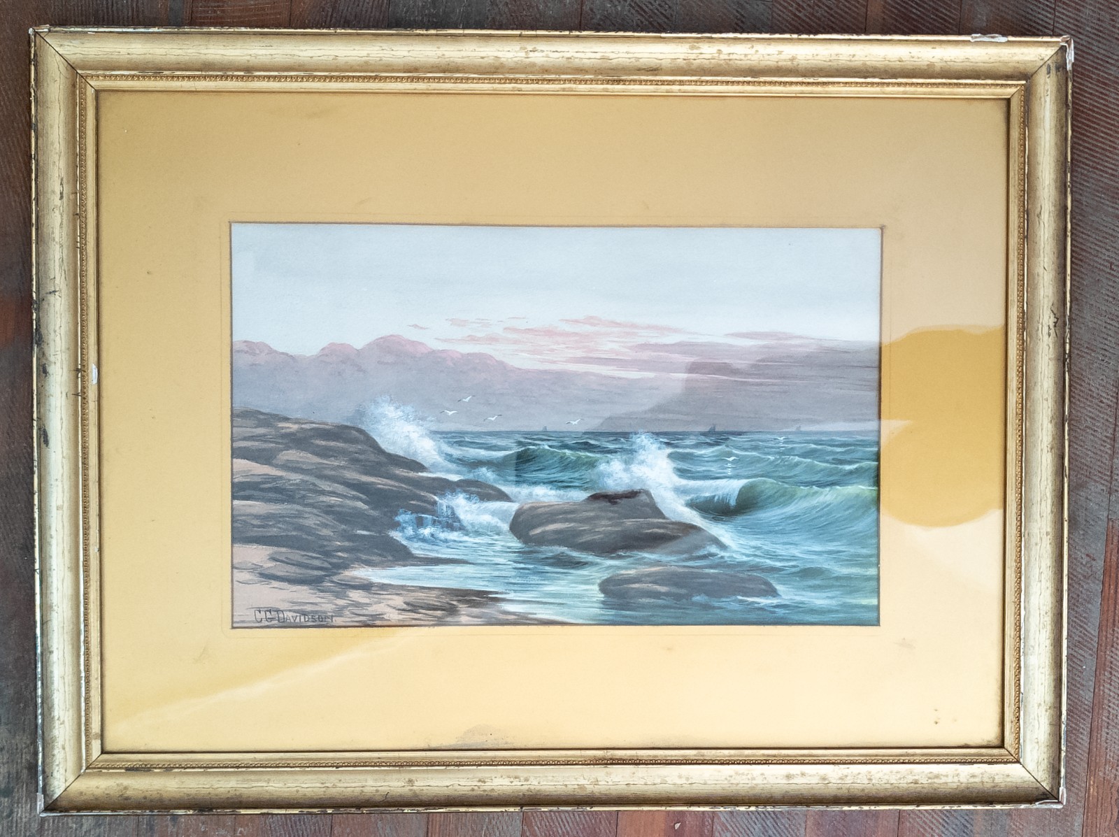 Antique Charles Grant Davidson Watercolor Painting of Seashore Waves Luminist