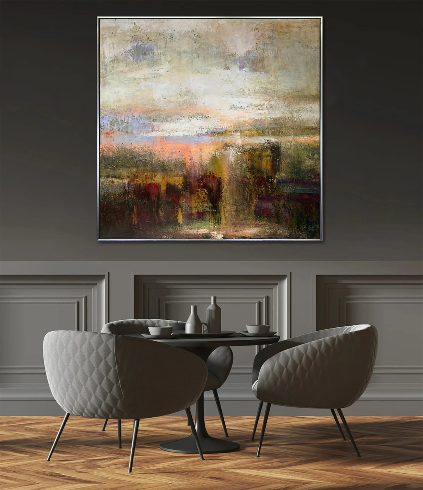 Abstract Landscape Painting Neutral Earth Tone Canvas Original Modern Art 50×50″
