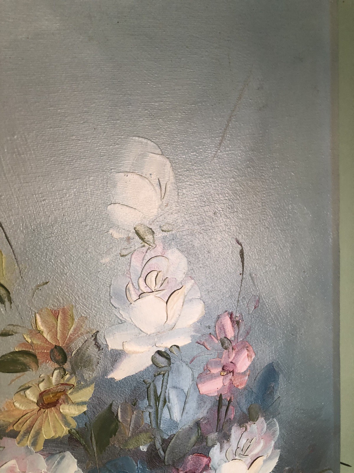 C Nichols Flower Painting Canvas 24×12” Impasto Multi Color Flowers In Vase