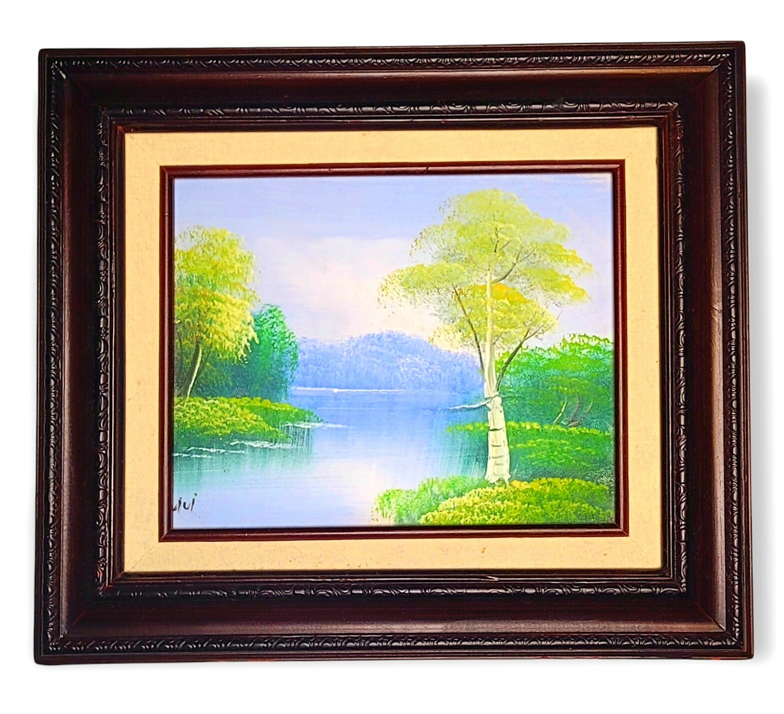 Vtg RIVERSCAPE Oil On Canvas Painting (15.5″×13.5″) Framed Landscape SIGNED