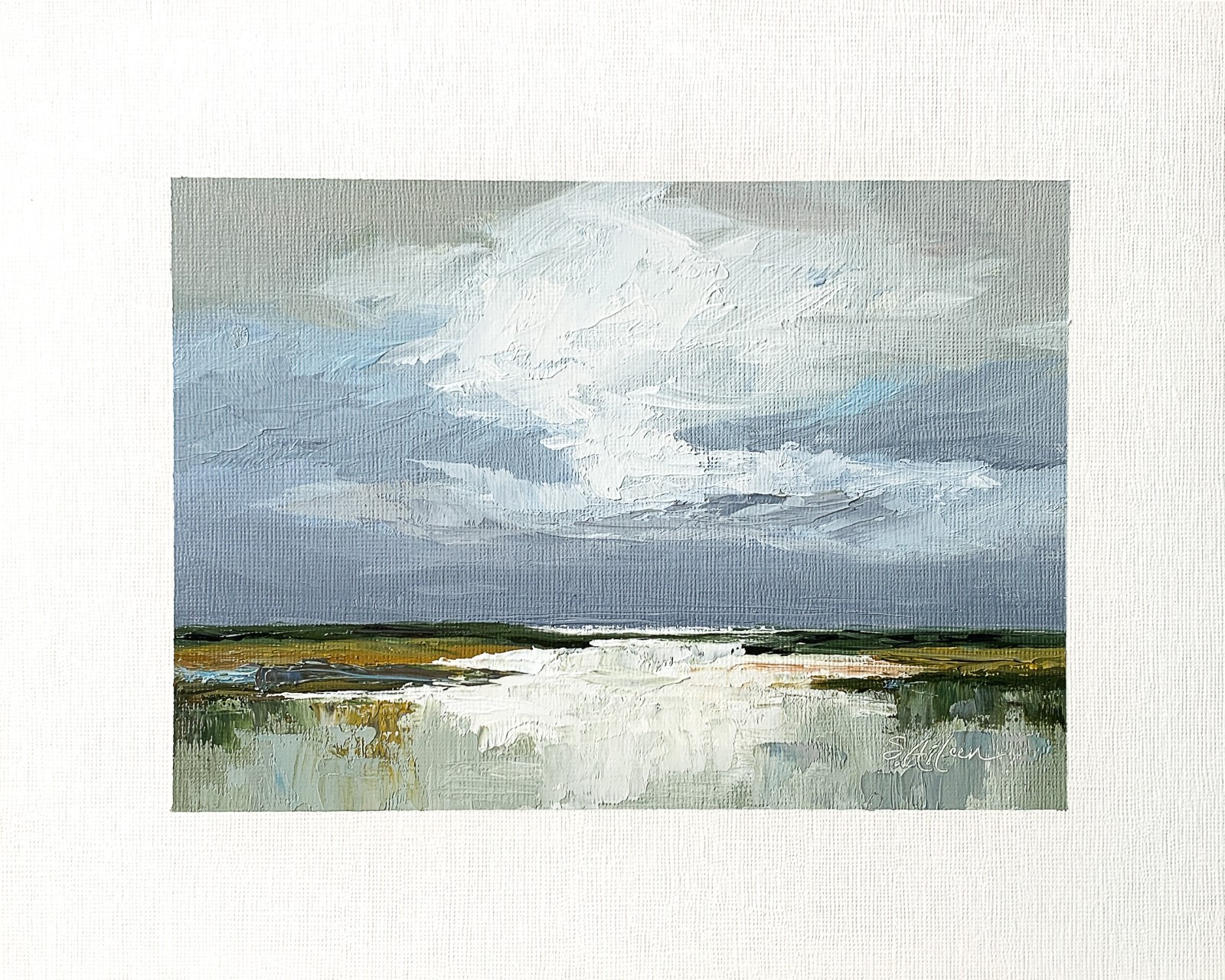 8×10 Original Oil Seascape Painting Marsh Lowcountry Clouds Coastal Art Signed