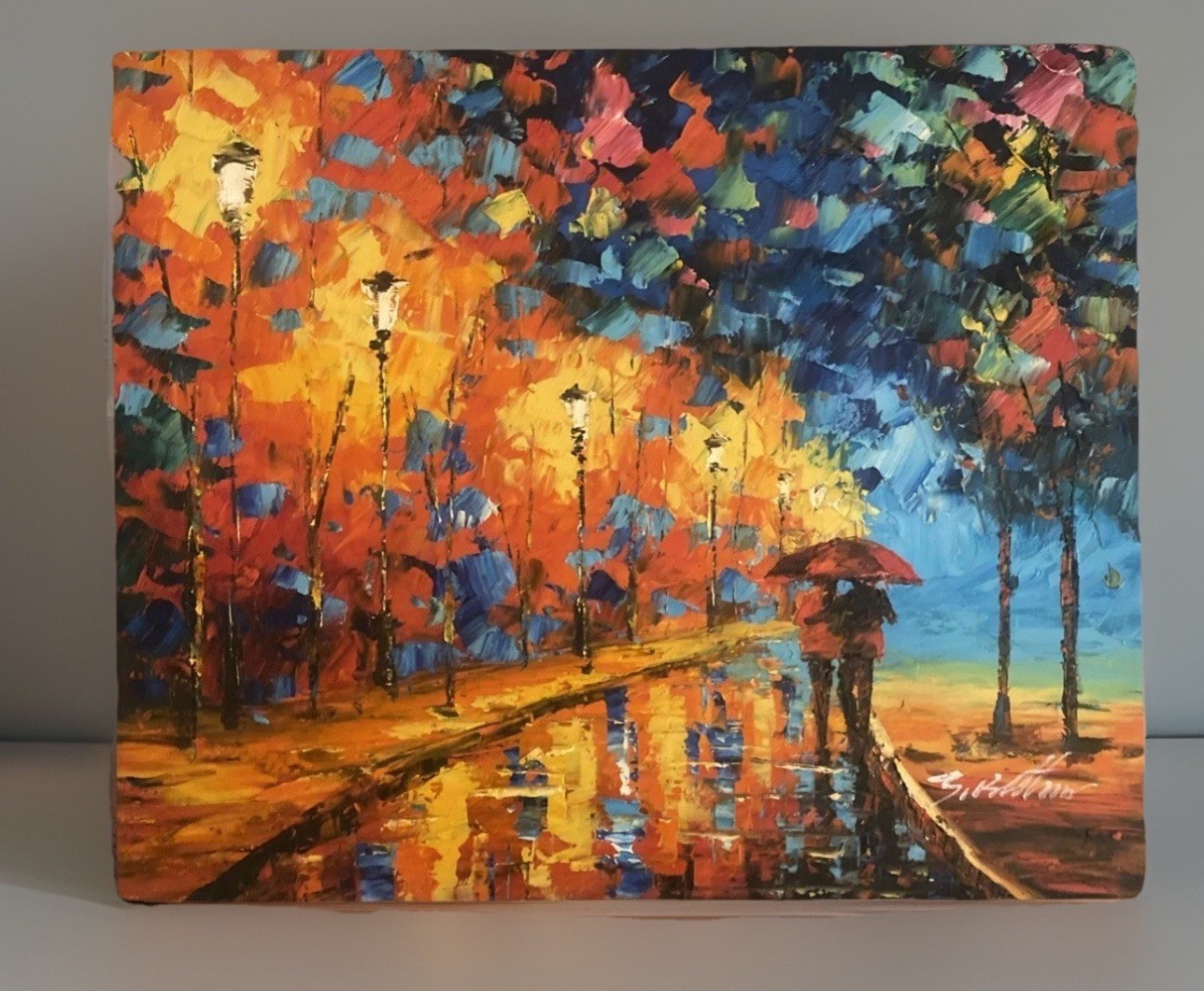 Abstract Couple Walking In Rain Oil On Canvas Original Painting 20” X 24”