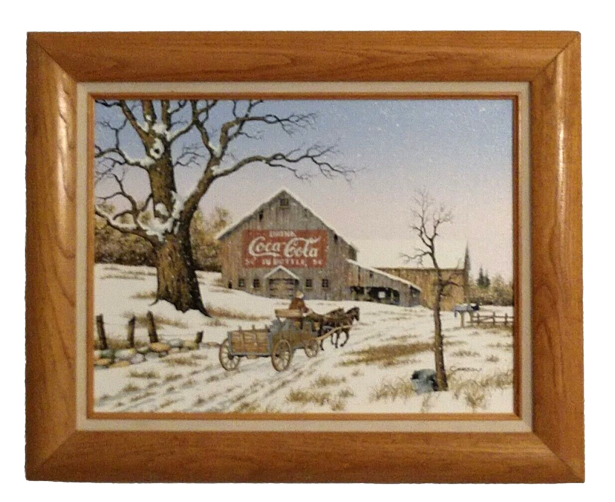 COCA COLA PAINTING WAGON BARN SCENE C. CARSON 12 x 16 ART W/ 16.5 x 20.5 FRAME