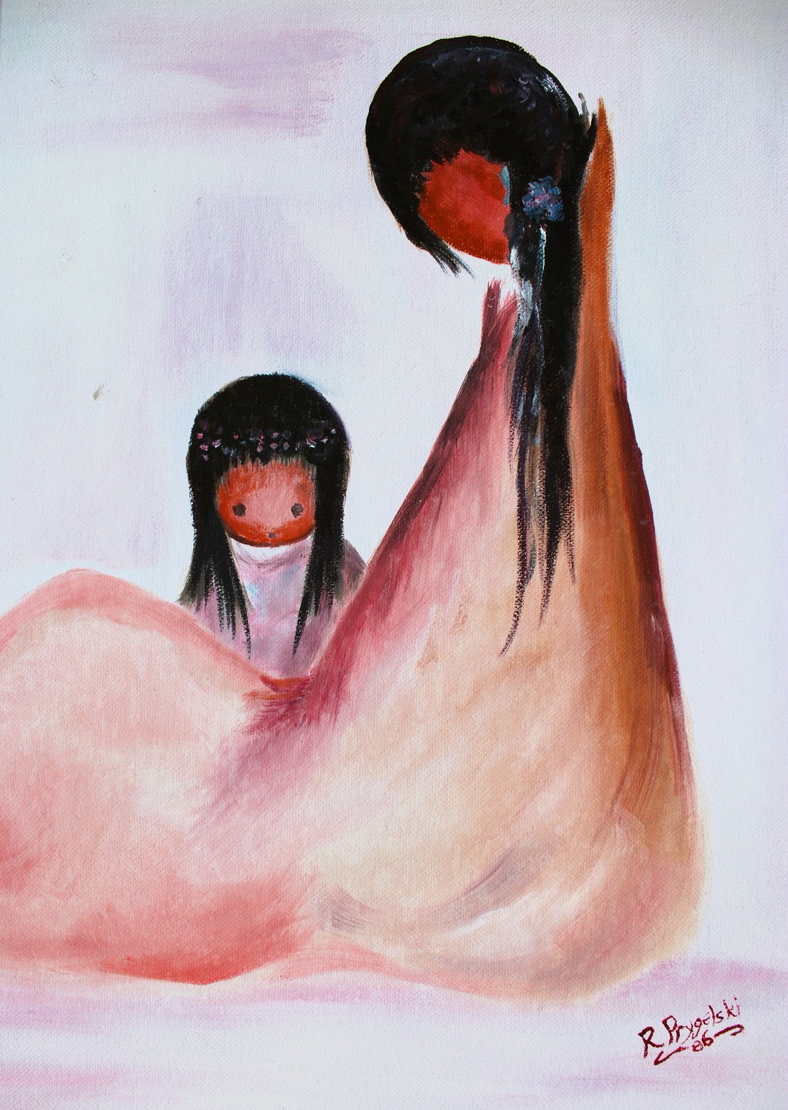 PRYGELSKI VINTAGE OIL PAINTING CANVAS 1986 SIGNED NAVAJO MOTHER AND CHILD NATIVE