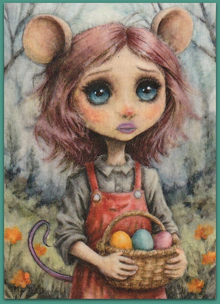 ACEO 2.5×3.5 watercolor painting – mouse mice Easter cute cozy tale