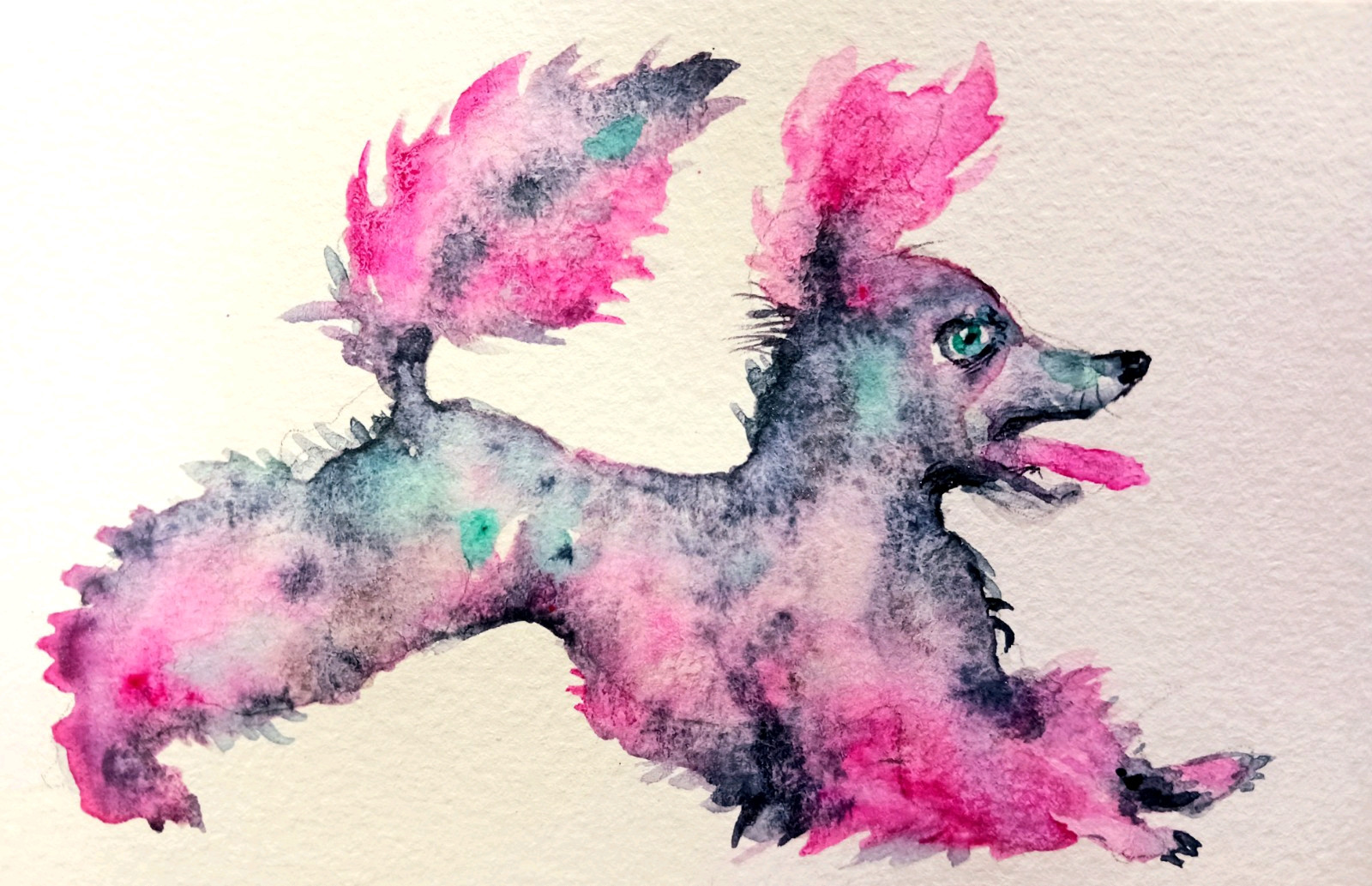 Pink Gray Poodle Pet Dog art,origi Watercolor painting Pet Dog Lover gift 5×3″