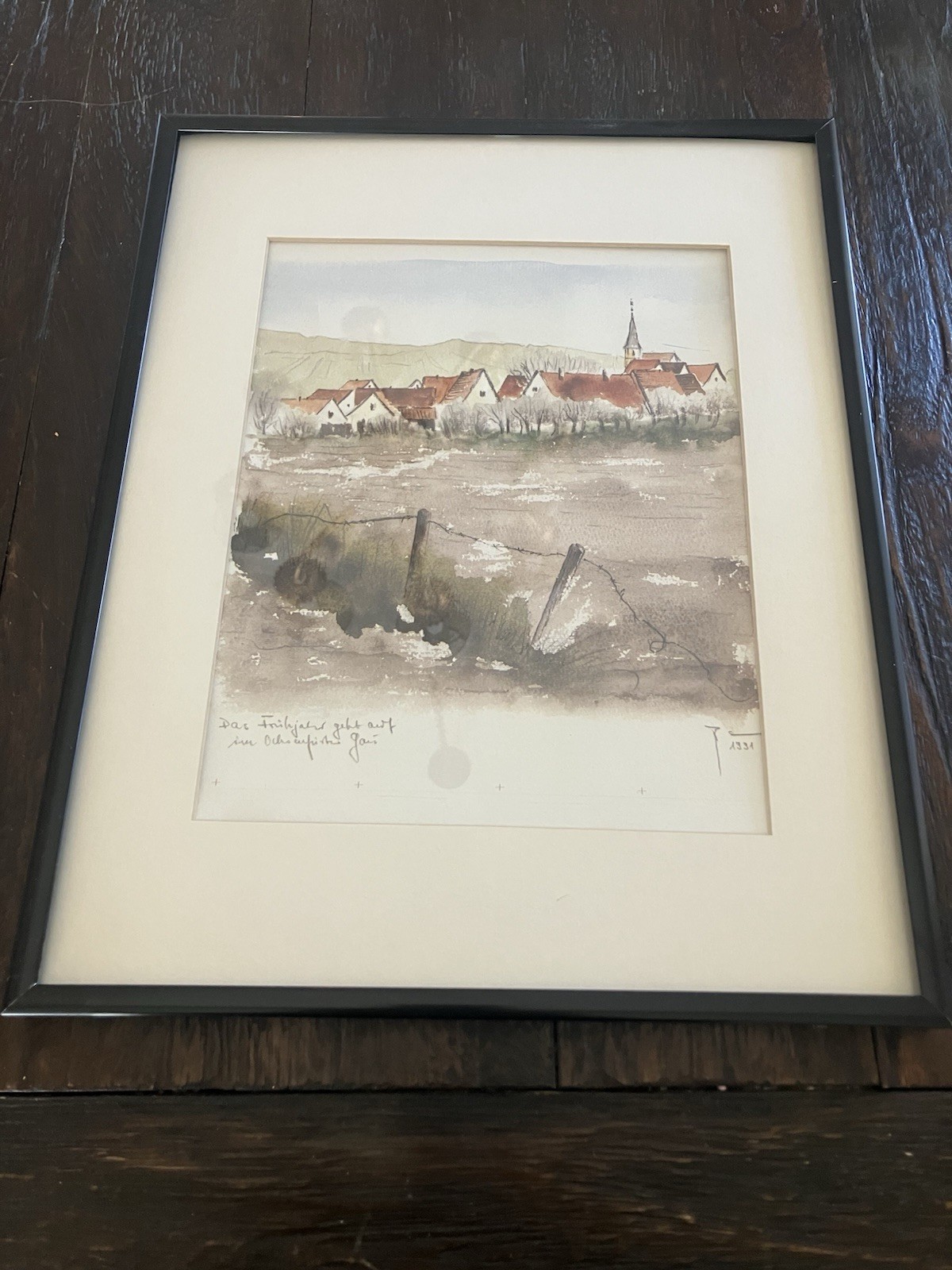 Original Vintage Signed German Watercolor & Ink Painting