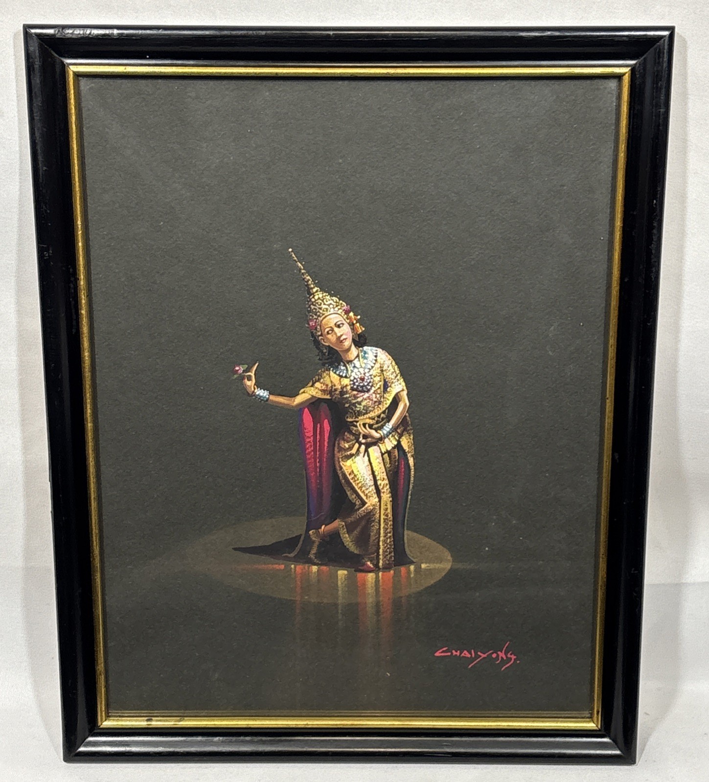 Vintage Original Thai Nai Chaiyong Gouache Painting Theater Dancer Signed