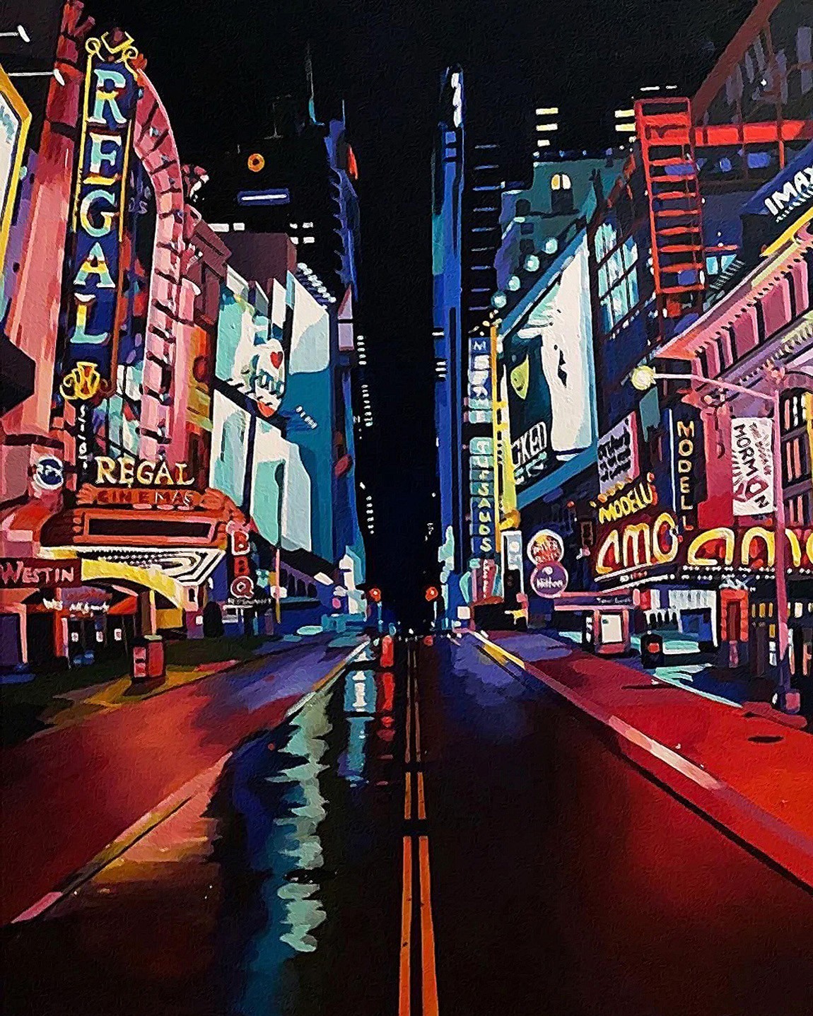 NYC Lights, New York, Acrylic Painting On Canvas 16×20
