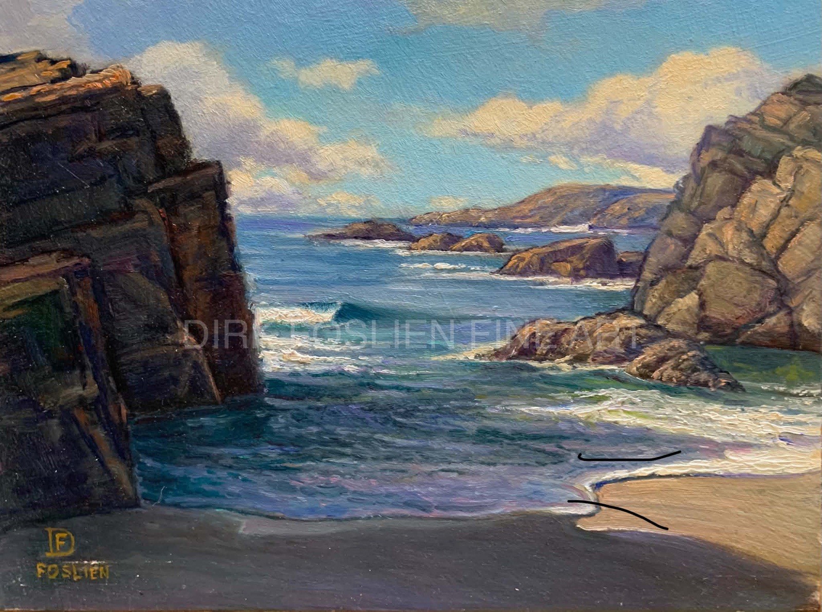 Dirk Foslien Oil painting “Hidden Beach Point Lobos Reserve” 6”x8” (no Frame)