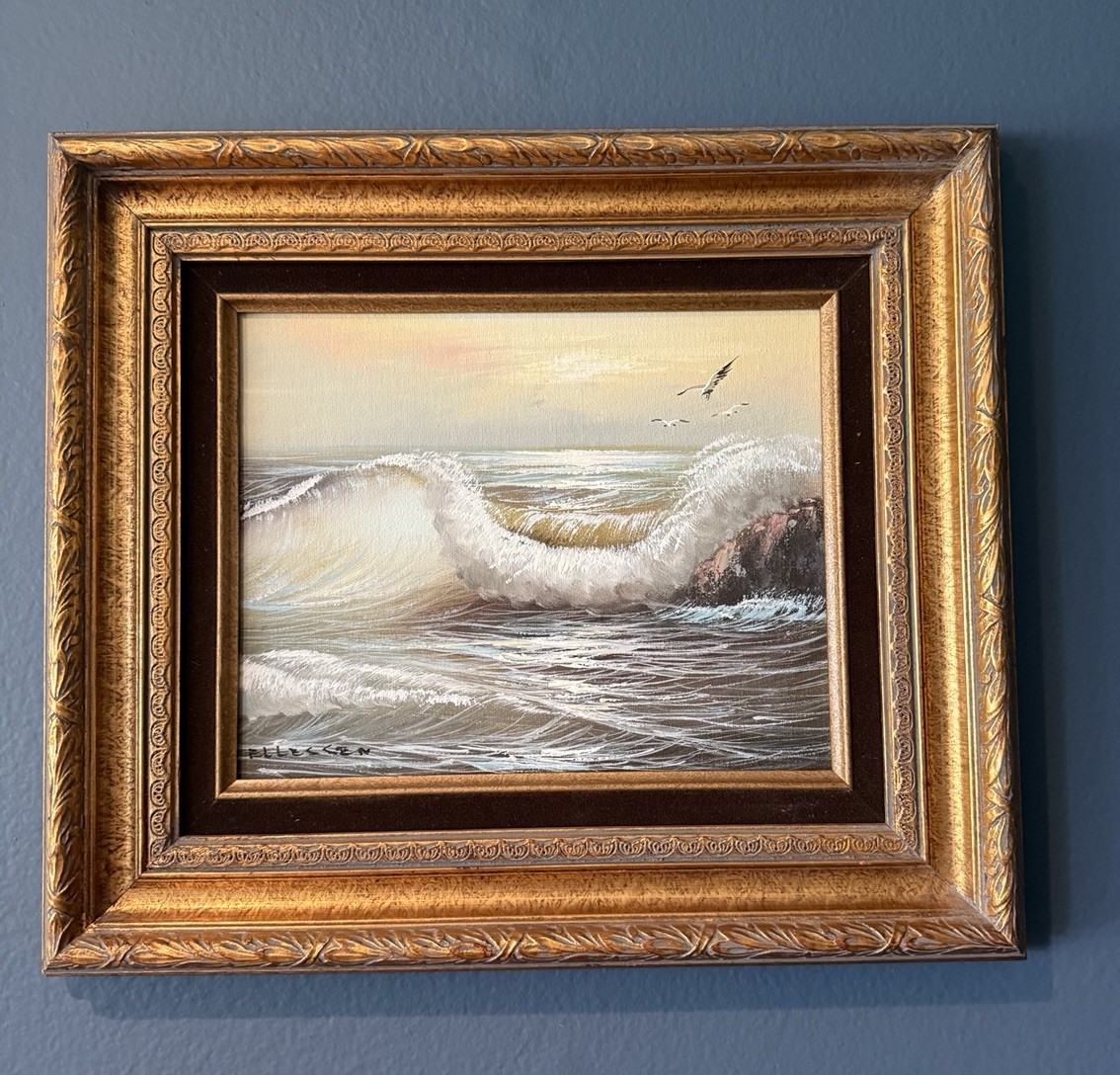 Vintage Original Signed Oil Painting Seascape Nautical 15.5”x 13.5”