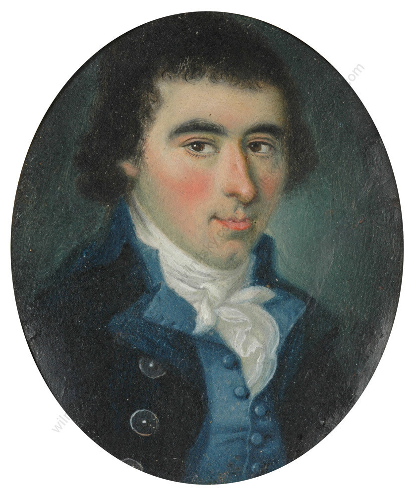 «Portrait of a French Gent» oil on tin miniature from the Directory Period 1790s