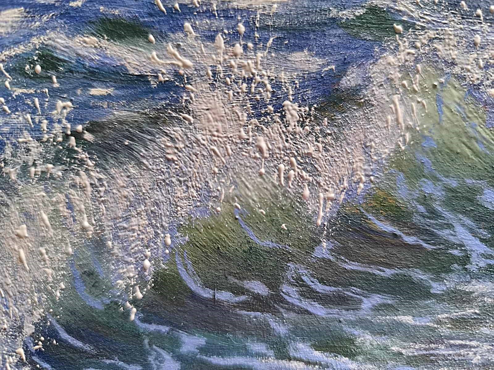 SEA WAVES TEXTURED IMPASTO Original Arts OIL Painting Landscape Gift Seascape A5