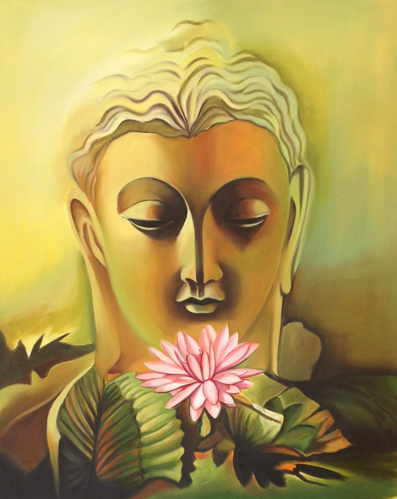 Buddha Canvas Oil Art Handmade Indian Buddhist Spiritual Wall Decor Painting