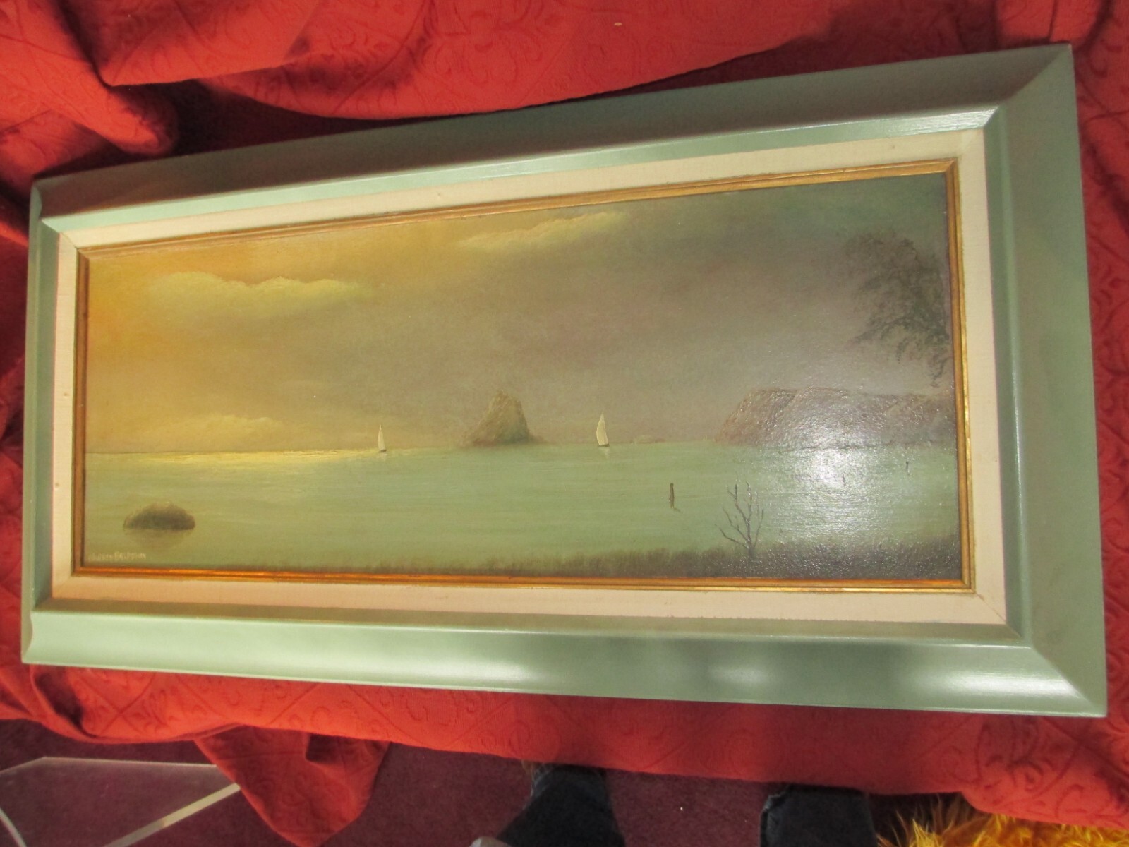 Vintage Seascape Scene Oil Painting on Hard Board by Warren Baldwin Framed