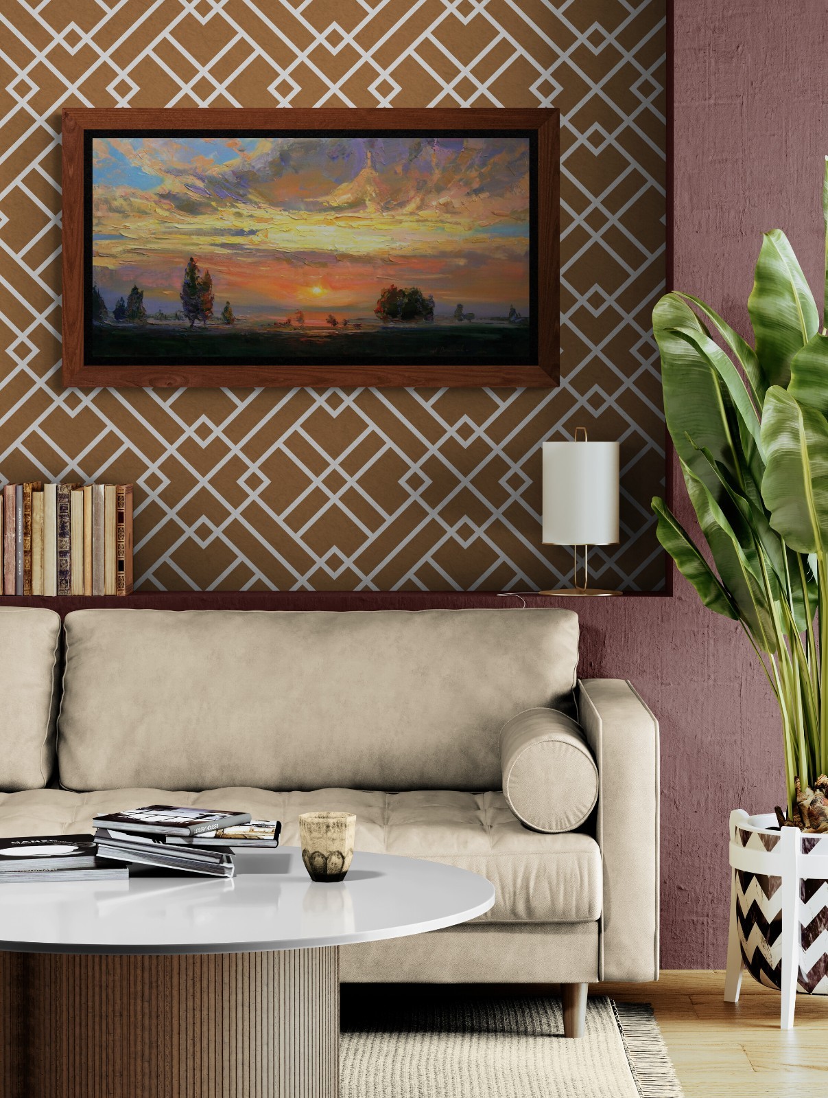Sunset landscape IMPRESSIONISM original artwork Oil on canvas by A Onipchenko