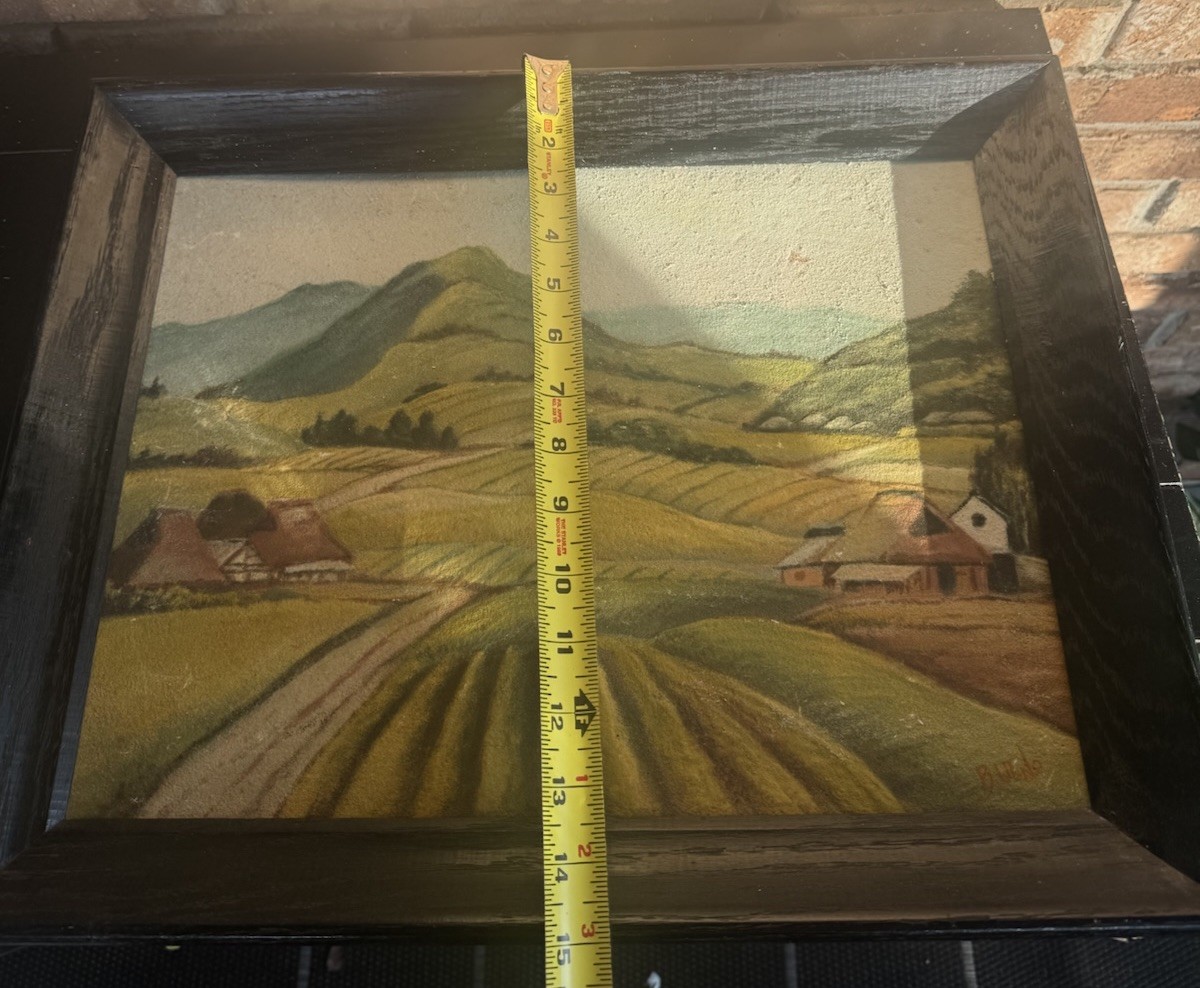 Vintage Framed Sand Art Landscape Original Painting Artist Signed Folk Art
