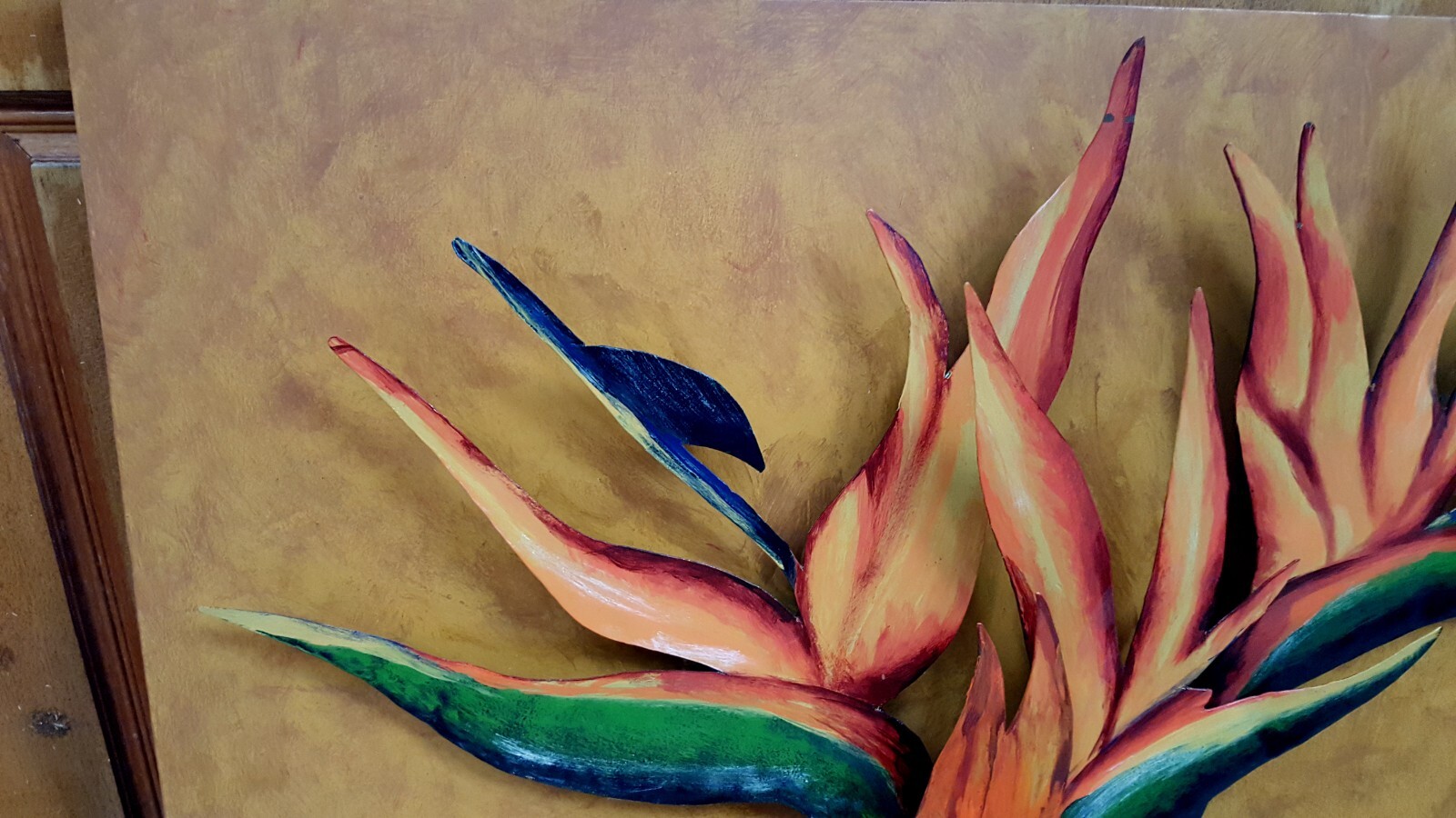 ORIG SIGNED ROMEY 3DIMENSIONAL Oil Painting METAL BIRD OF PARADISE Flowers PERU!
