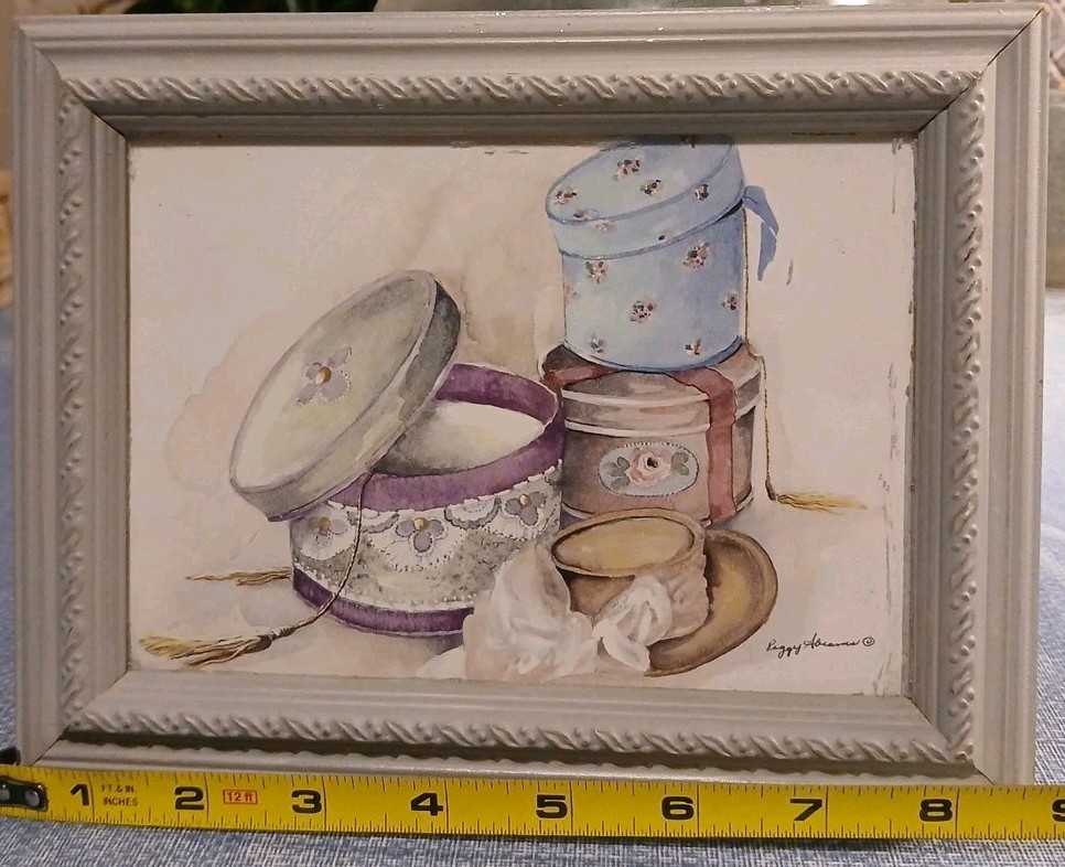 Peggy Abrams «Hat & Hatbox» Signed Watercolor Picture Medium 6.25″x8.5″ Preowned
