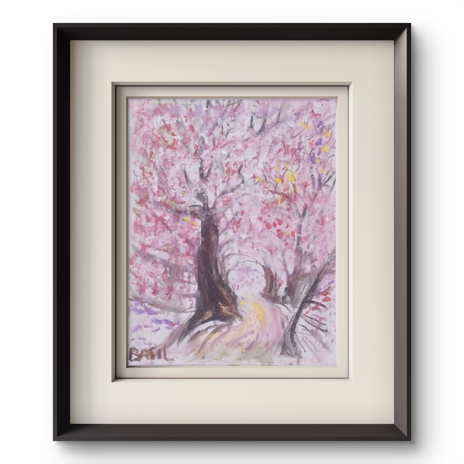 Cherry Blossom Walk Colorful Modern Art Acrylic Painting Canvas 11×14