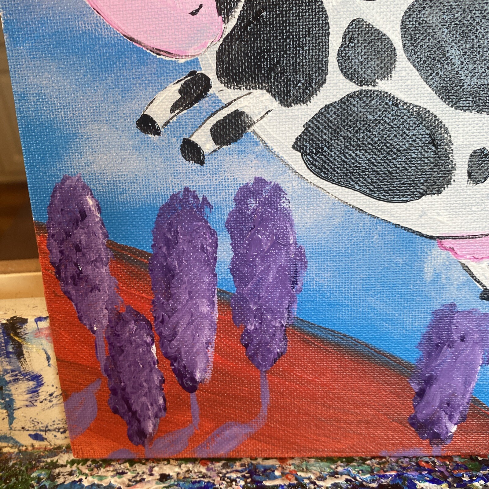 paintings on canvas Panel original 8/10, gift, Abstract Cow