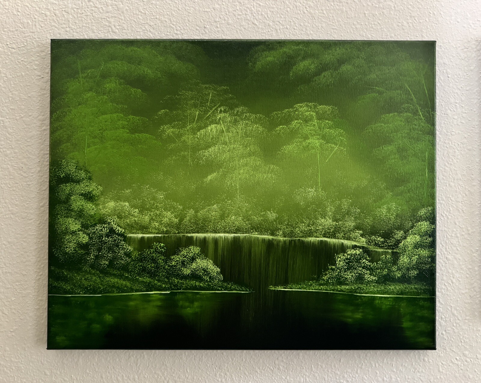 Bob Ross Style Forest Pond Swamp Wetland landscape oil painting 16×20