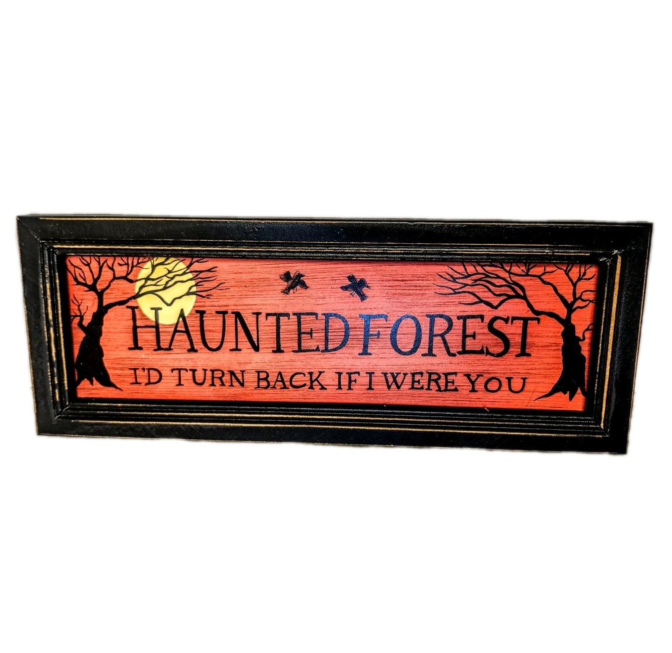 Halloween Haunted Forest Wall Sign Spooky Acrylic Painting Decor Rustic Plaque