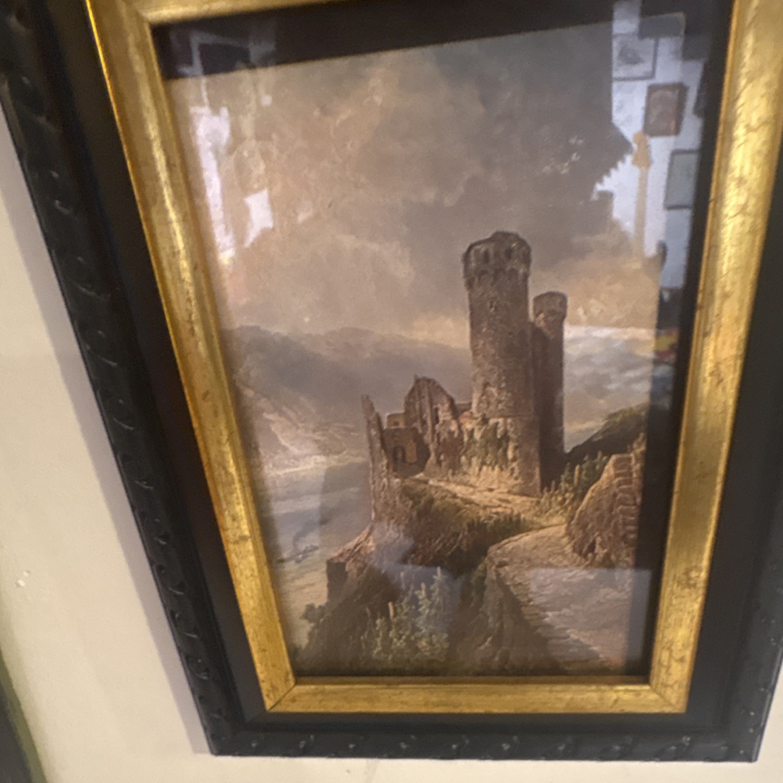 Framed Painting Castle Ruins Landscape Realism Small Art