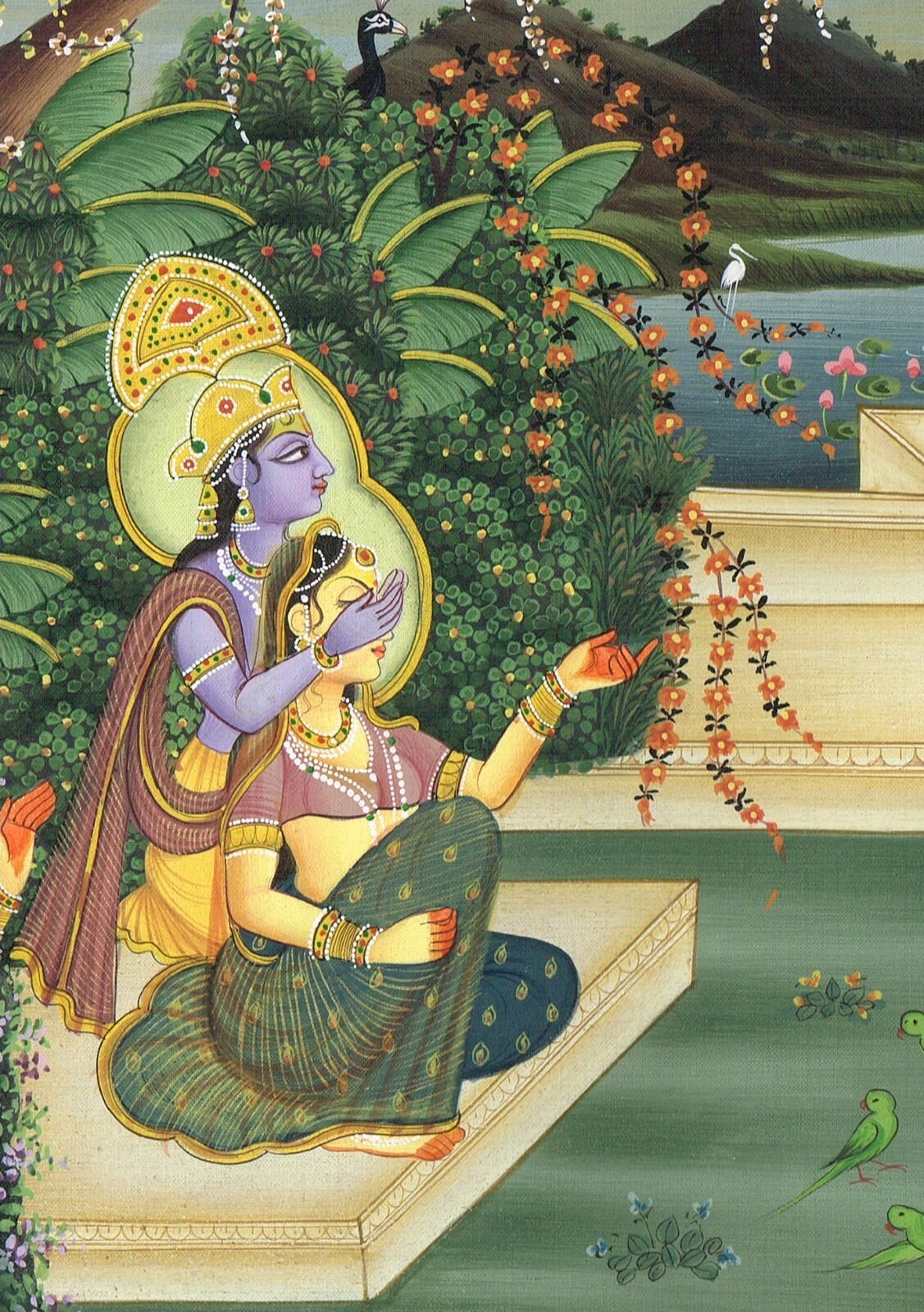 Radha Krishna Painting Hand Miniature Hindu Religious Art 17.5×13.5 Inches