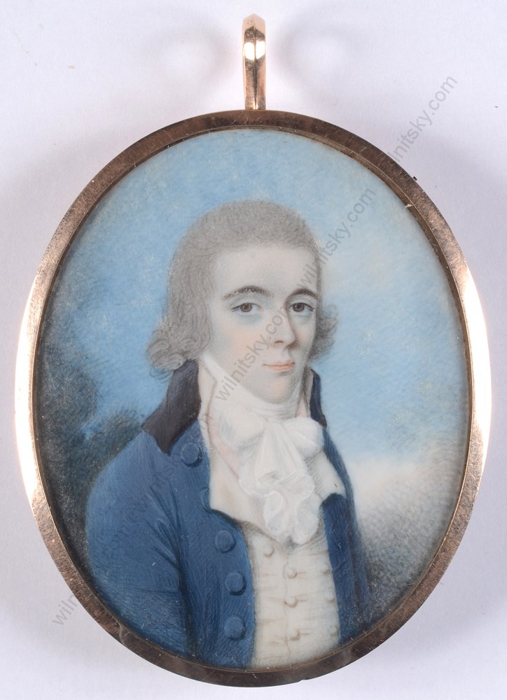 «Gentleman in blue frock-coat», high quality English miniature!!, ca. 1790