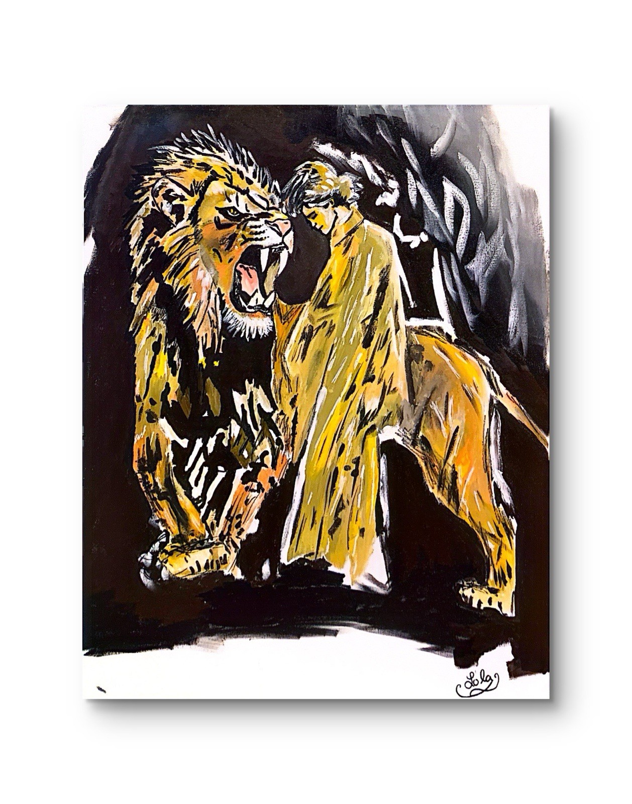 Original Canvas Neo-Expressionism Narrative Painting 30×24″ “Lions Den” COA