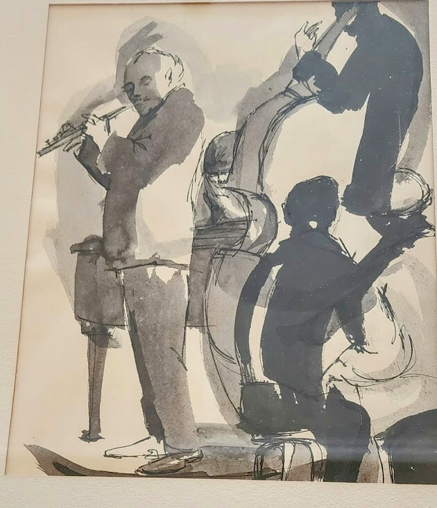 Sam Rosenberg Jazz Artists Ink Watercolor Blk & White Shadow Painting