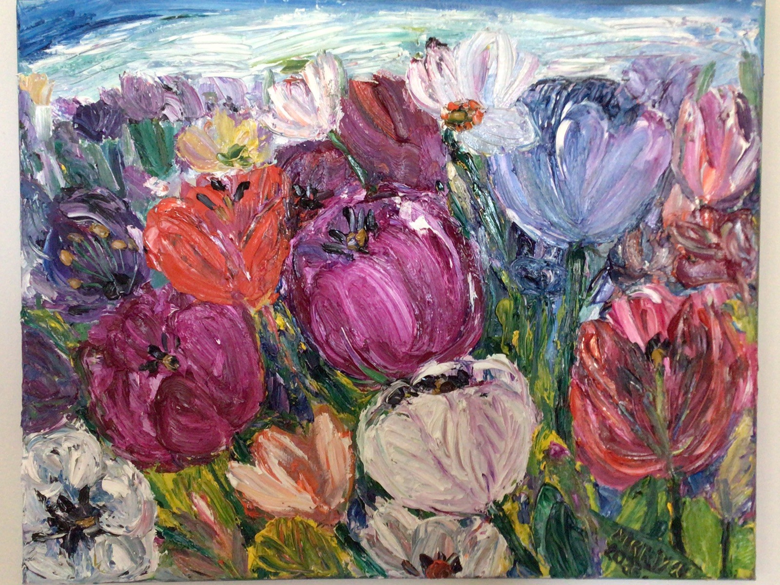 Tulips garden .Original Oil Pairing