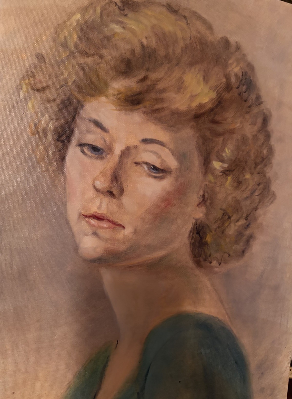 Beautiful Vintage Female Portrait Oil On Canvas Painting