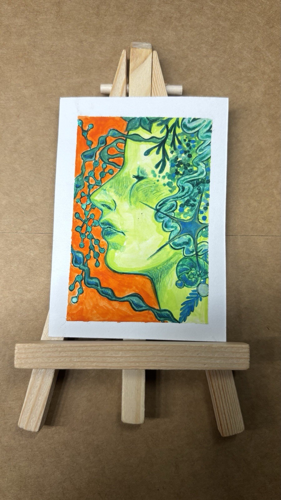 ACEO Art Card Original Gouache Painting: “Organic” 2.5in X 3.5in Signed