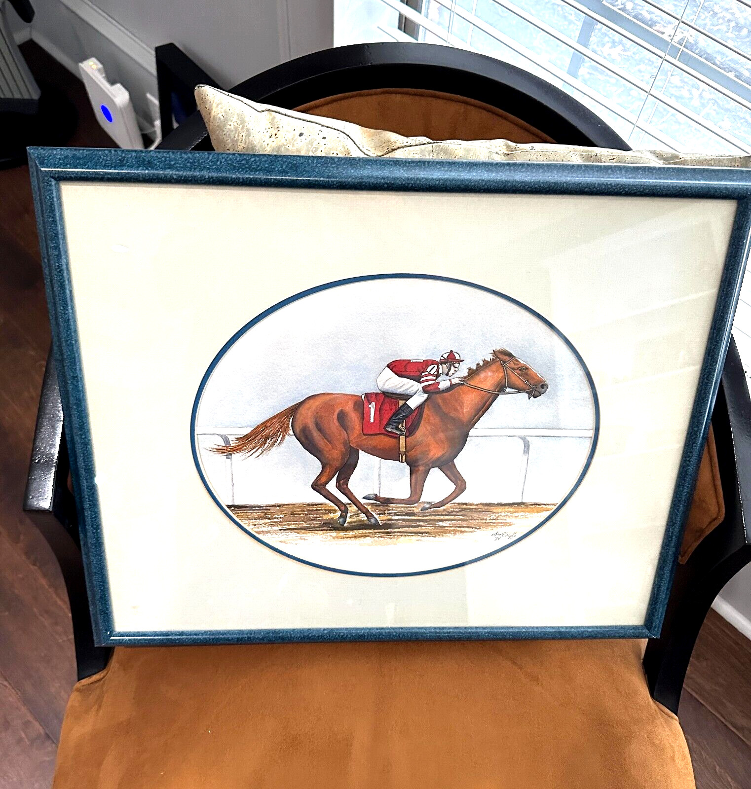 ESTATE JOCKEY #1 HORSE RACING WATERCOLOR ART PAINTING,SIGNED 84 R. KEEFFE ARTIST