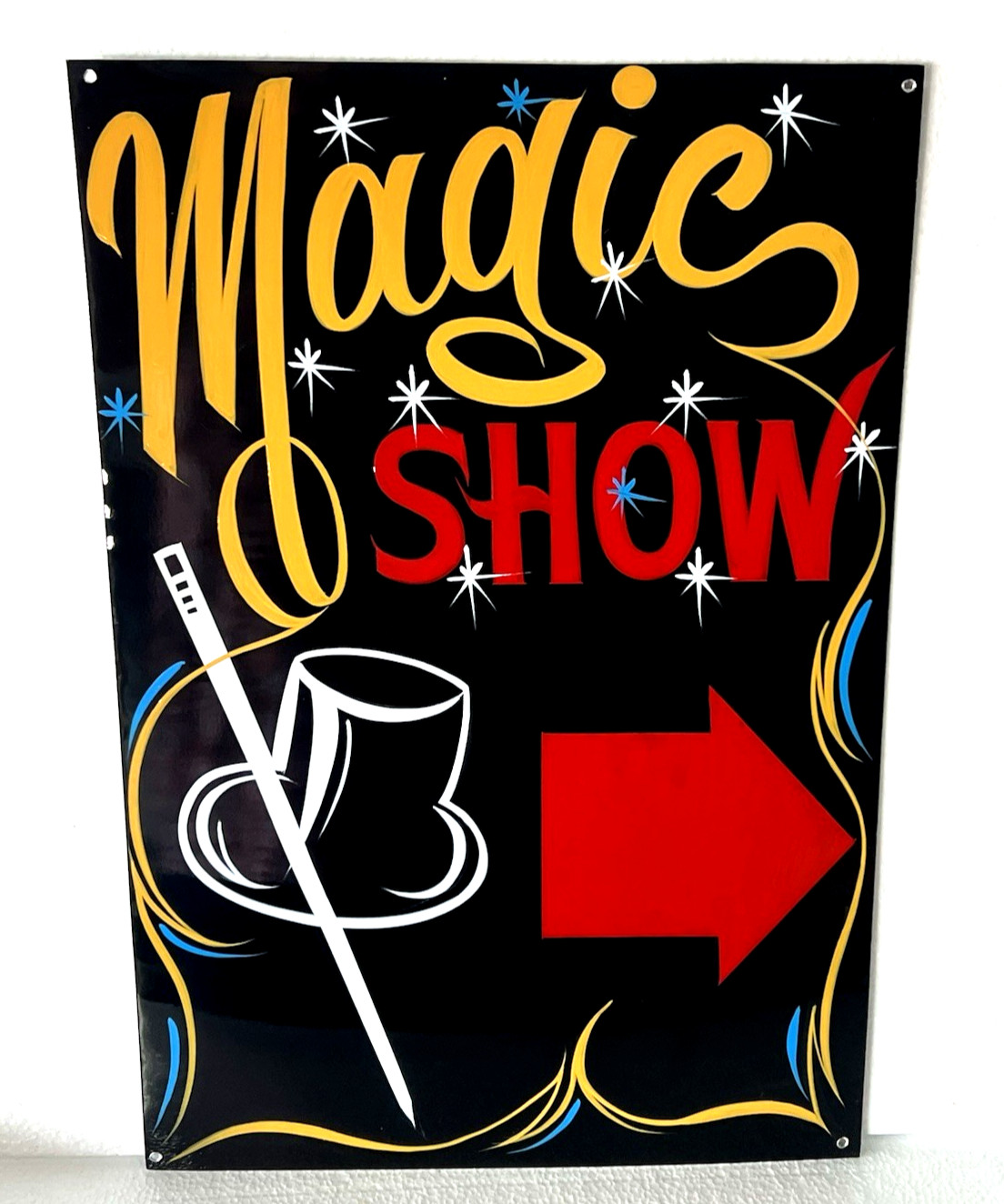 Vintage HAND PAINTED MAGIC SHOW SIGN Wizard Magician mystic Illusion Trick Prop