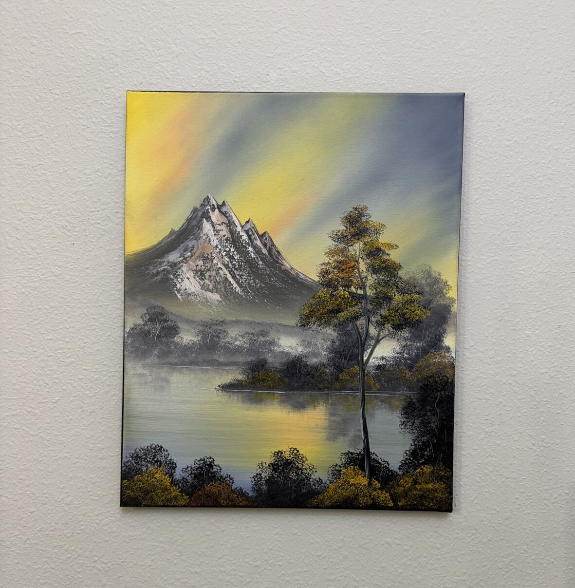 Bob Ross style original Mountain oil landscape painting “Autumn Peaks” 16×20