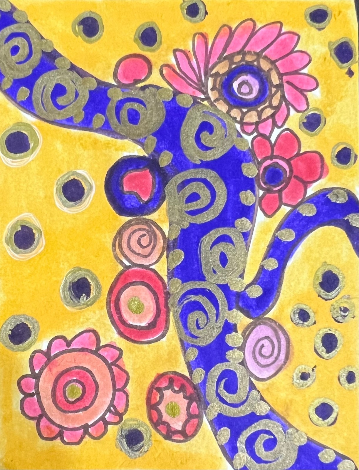 ACEO Art Card, Acrylic Marker, Flower Abstract, Card Stock Paper