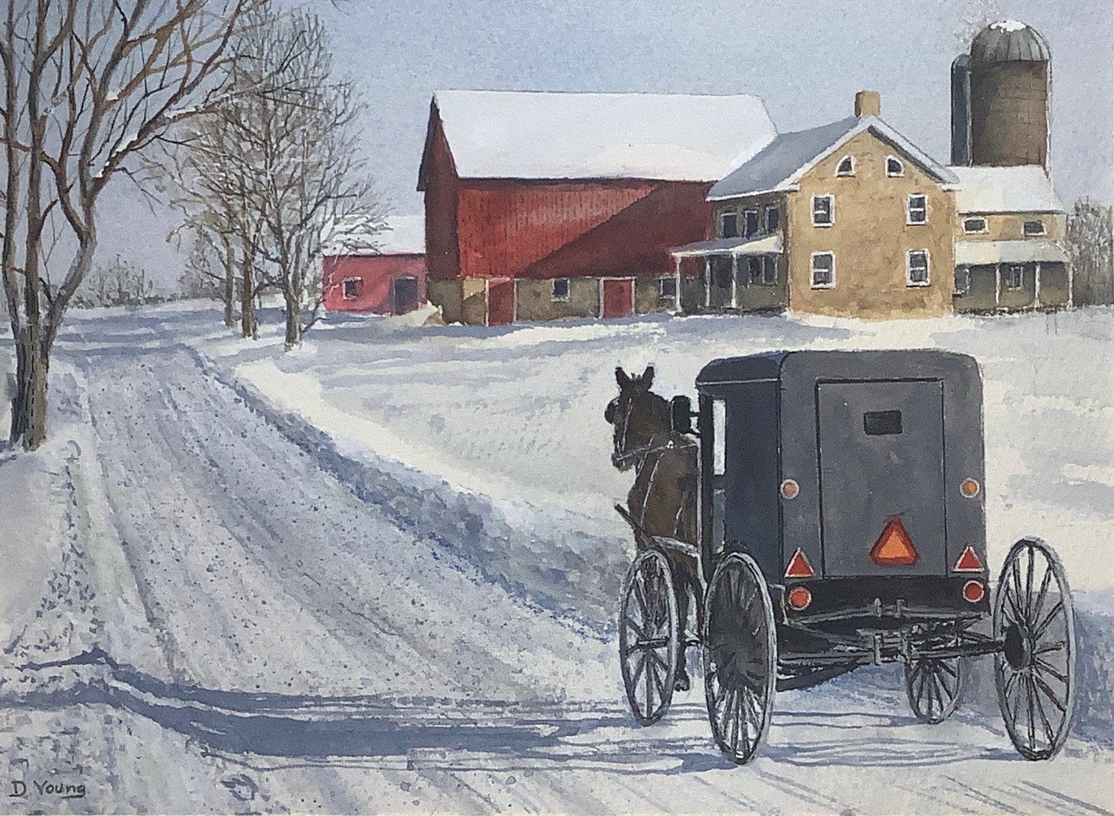 An Amish Farm – Orig. Matted Watercolor and Gouache by Penna Artist David Young