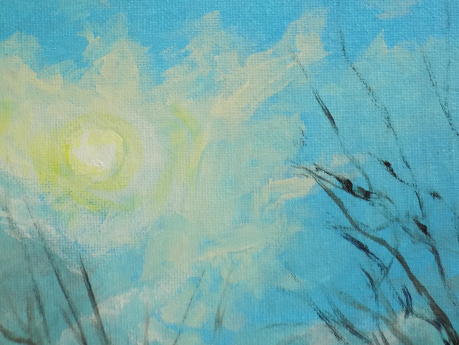 original painting impressionist winter sky with sun small