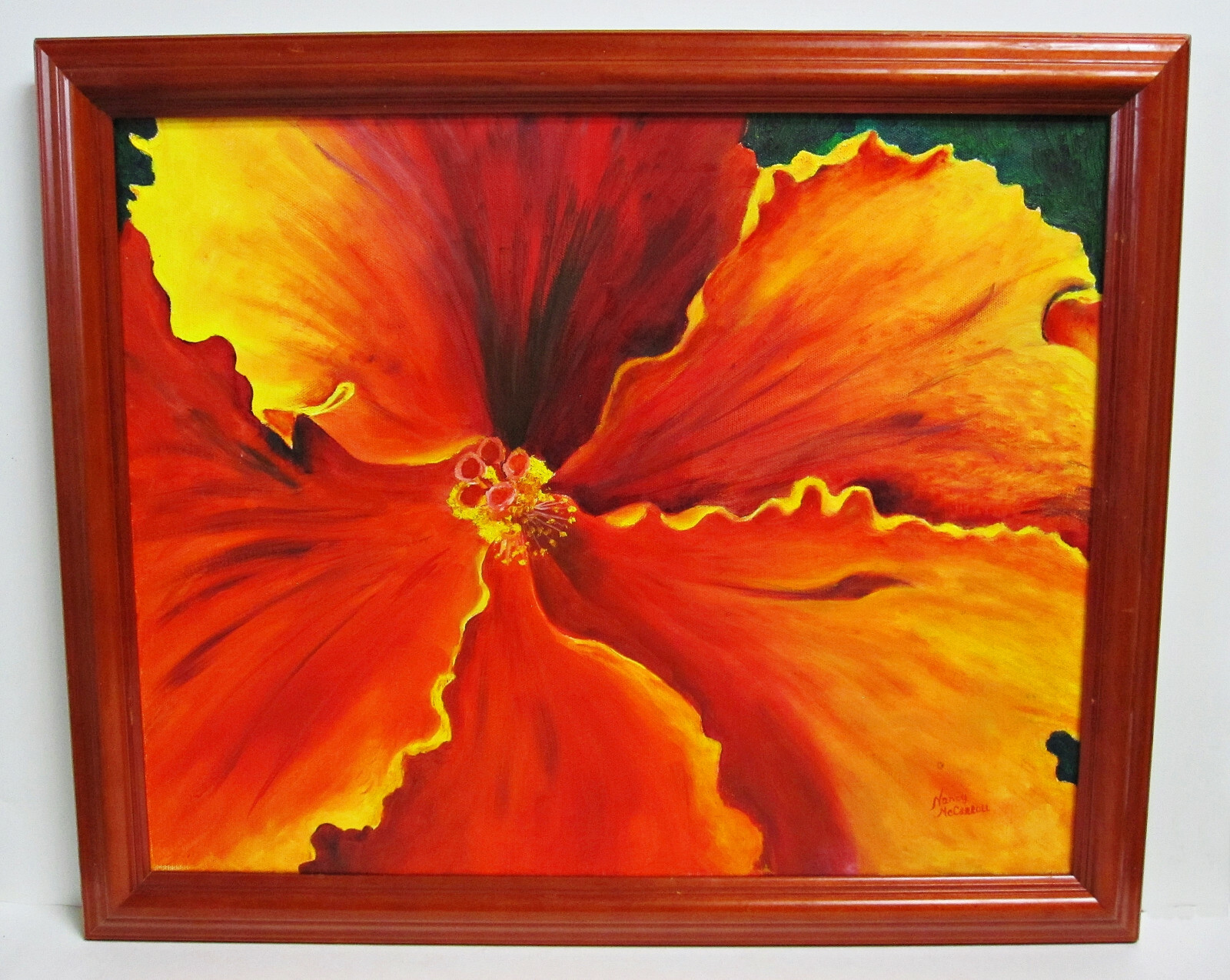 Original Red Poppy Flower Oil on Canvas Painting by Nancy McCarroll – Framed Art
