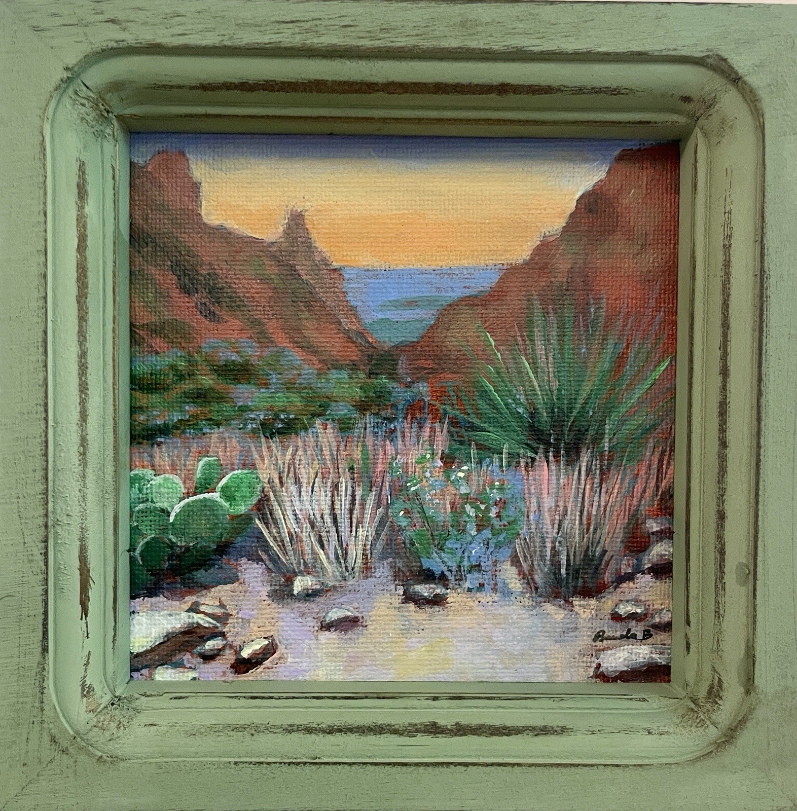 Big Bend Desert Sunset Original Acrylic Landscape Painting 5×5 Southwestern Art